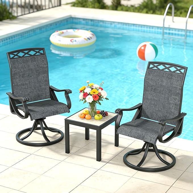 SHGJ&SOFT Patio Swivel Chairs, Waterproof Outdoor Dining Chairs with All-Weather Textilene Mesh for Deck, Garden, and Backyard (Dark Gray6, 2PC)