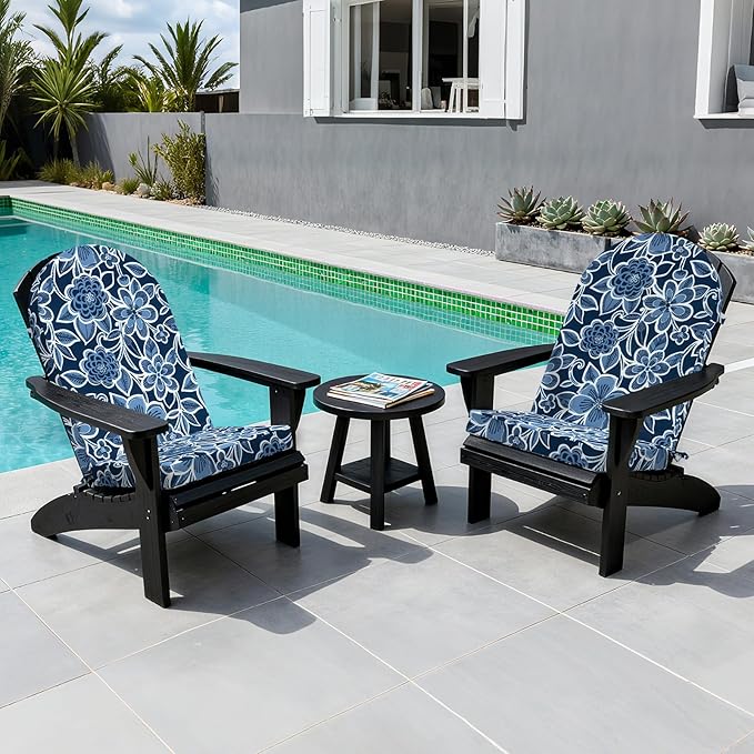 Outdoor Foam Adirondack Cushion, Water Repellent Foam Cushion for Adirondack Chairs Patio Furniture, 44 x 19 Inch, Flower Navy