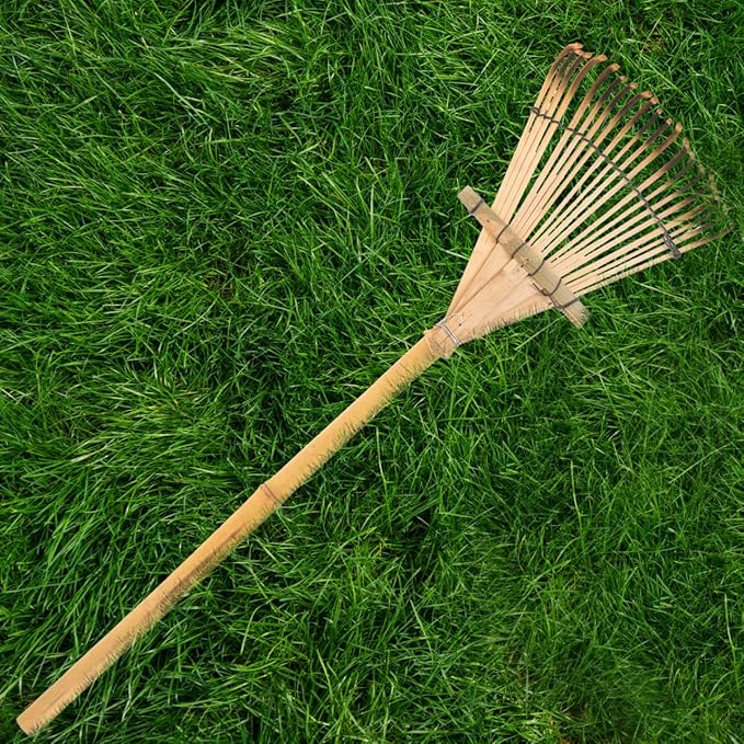 Toddmomy 23" Bamboo Hand Rake for Garden & Landscaping, Lightweight 20-Tine Wooden Rake for Leaves, Debris Gathering & Loosening, Compact Manual Cultivator for Yard, Flower Beds & Zen Garden