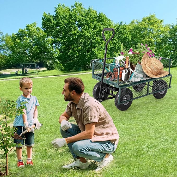GarveeLife Heavy Duty Steel Garden Cart Folding Utility Wagon with Removable Cart Liner, 500 LBS Capacity