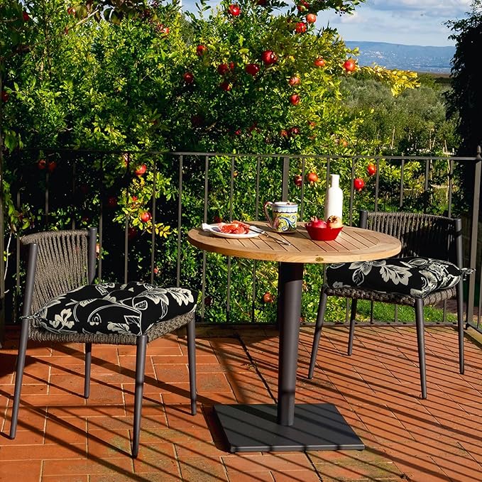 DYTXIII Set of 2 Outdoor Chair Cushions 19"x19"x4", Water Repellent Tufted Patio Seat Cushions with Ties, Thick Replacement Pads for Wicker Dining Chairs, Patio Furniture, Vines Black