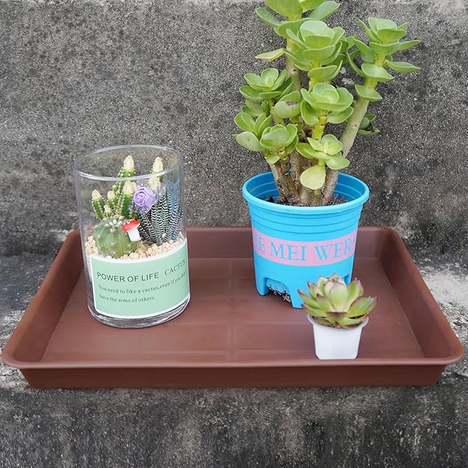 VUWEZ Plant Growing Trays 4 Pack, Plant Tray, 14.5"x11", Heavy Sturdy Plastic Plant Saucer Seed Trays, Seedling Starter Tray, Plant Drip Trays for Indoors, Seed Starter Growing Tray (Chocolate)