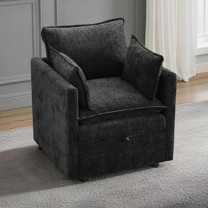 30" Modular Storage Single Sofa, Deep Seat Cloud Accent Chair, Oversized Storage Cloud Chair, Modern Chenille Reading Chair for Living Room, Apartment, Bedroom, Small Space, Black