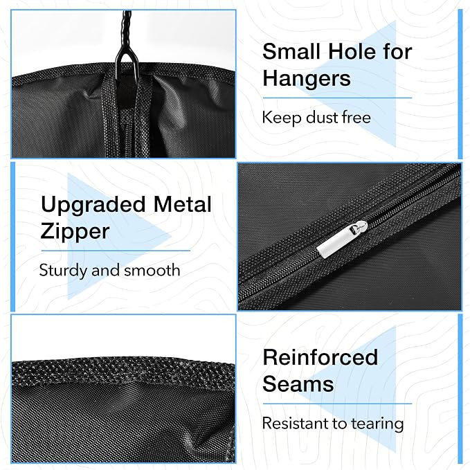 5 Pack - Moucas 50" Black Garment Bag, Mens Suit Bags for Closet Storage and Travel, Garment Bags for Hanging Clothes, Suit Cover Bags with Zipper for Coats, Dresses, Shirts