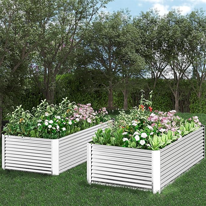 3pcs Tall Galvanized Raised Garden Bed Outdoor,Steel Garden Bed for Vegetables,Above Ground Garden Box for Flower,Metal Raised Beds for Gardening - 4x2ft