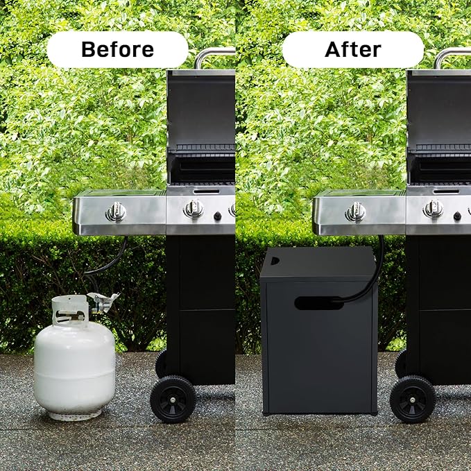 Outvita Outdoor Propane Tank Cover Table, 16in Propane Tank Storage Box with Carry Handle, Powder-Coated Steel, Multi - Use as Side Table for Patio, Garden & Living Room, 16 * 16 * 19.8inch, Black