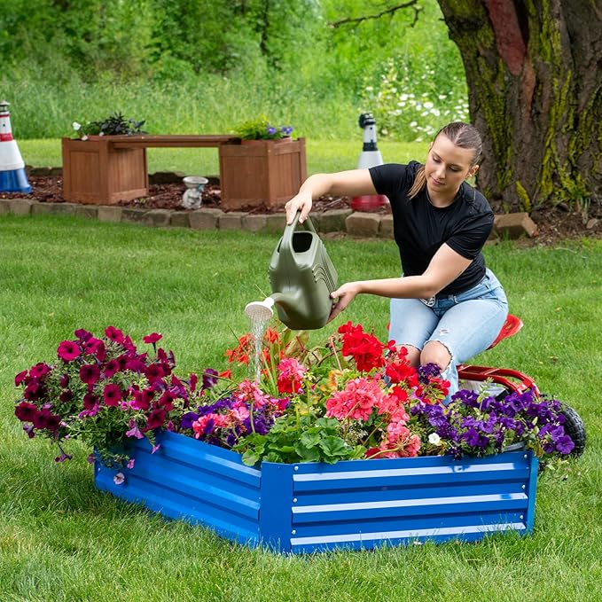 Sunnydaze Galvanized Raised Garden Bed - Metal Raised Bed for Gardening - Outdoor Planter Box for Flowers, Plants, and Vegetables - Blue - 48" W x 36" D x 12" H Rectangle