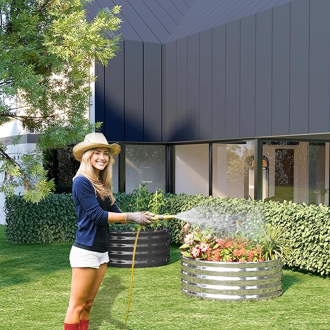 DIIYIV 2PCS 4x4x1FT Galvanized Raised Garden Bed Kit,Vegetable Boxes-Round Metal Flower Box,Large Planter Raised Beds Outdoor Garden for Planting,Fruit,Herb-Silver