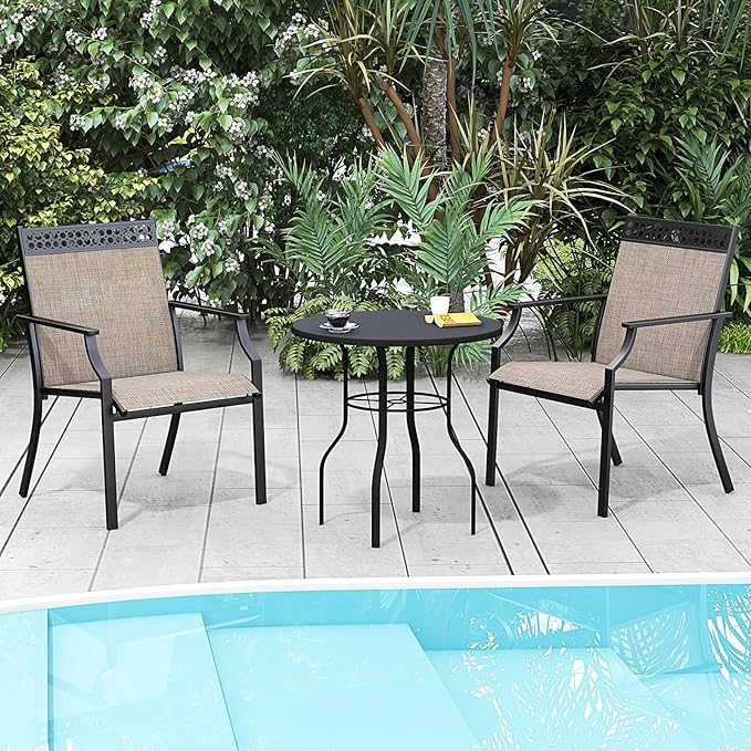 Giantex Patio Chairs Set of 4, Outdoor Chairs with All Weather Fabric, High Backrest, Armrests, Heavy Duty Metal Armchair, Outside Dining Chairs for Porch Lawn Garden Yard Pool