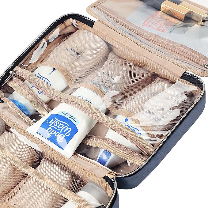 NISHEL Travel Toiletry Bag for women, Portable Hanging Organizer for Travel-Sized Shampoo, Conditioner, Brushes Set, Makeup Accessories, Medium Size, Aegean-Blue | for Travel-Sized Shampoo, Conditioner, Brushes Set, makeup Accessories, Medium Size, Aeg...