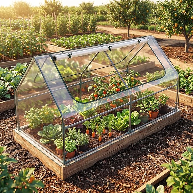 S AFSTAR Raised Garden Bed with Cover, 6FT x 3FT x 3FT Galvanized Bottomless Garden Bed with Greenhouse & Dual Roll-Up Screen Windows, Outdoor Metal Planter Box Kit with Cover (Black & Clear)