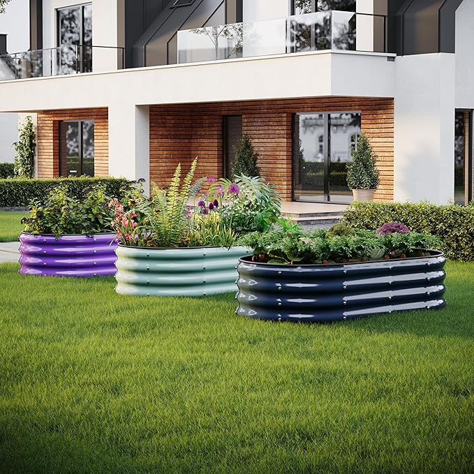 ZFHgarden Galvanized Metal Planter Round Raised Garden Bed Kit for Gardening Outdoor,3x3x1ft Grow Garden Box Raised Flower Bed,Round Galvanized Planter Outdoor Large Metal Fire Pit Ring