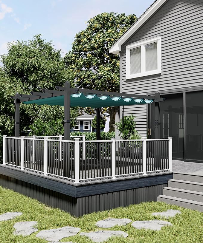 GarveeLife 10x13 ft Outdoor Pergola Metal Gazebo with Adjustable Canopy Reinforced Frame Outdoor Shelter for Backyard Garden Deck - Blue