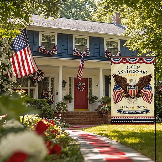 4th of July Decorations - 250th Anniversary Garden Flag | Fourth of July Decor Patriotic USA Banner,1776-2026 Independence Day Decorations Accessories for Garden Yard Porch Patio Lawn Outdoor Outside