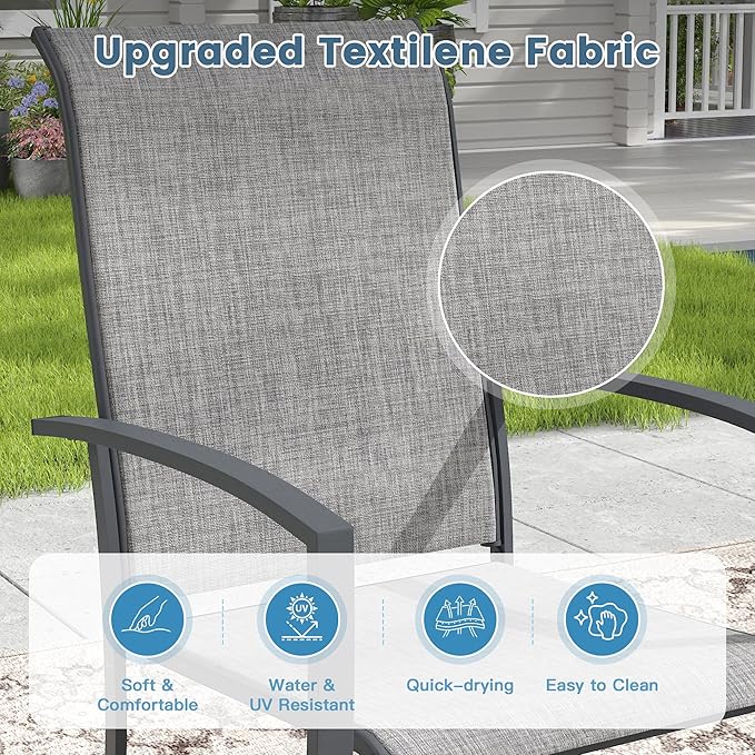 DIFY Patio Chairs Set of 2, Stackable Outdoor Dining Chairs with High Back & Metal Frame, All Weather Breathable Textilene Fabric Outdoor Chairs Set for Backyard Garden Deck, Grey