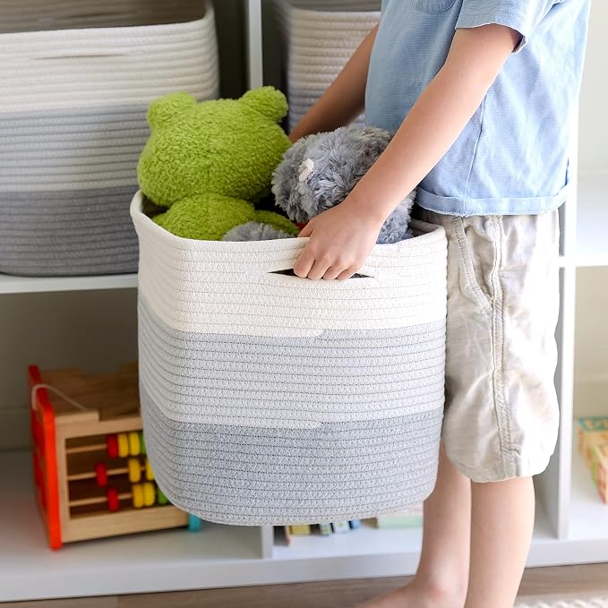 NaturalCozy Storage Cubes 11 Inch Cotton Rope Woven Baskets for Organizing, 3-Pack | Cube Storage Bin | Square Storage Baskets for Shelves Organizer, Classroom, Kids Toy Bins, Closet, Baby Nursery