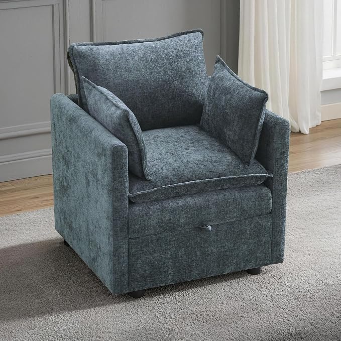 30" Modular Storage Single Sofa, Deep Seat Cloud Accent Chair, Oversized Storage Cloud Chair, Modern Chenille Reading Chair for Living Room, Apartment, Bedroom, Small Space, Blue