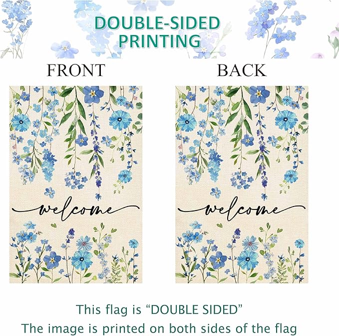 Baccessor Summer Welcome House Flag 28 x 40 Inch Funny Blue Floral Spring Garden Yard Flag Burlap Double Sided Vertical Seasonal Farmhouse Wedding Outdoor Decoration