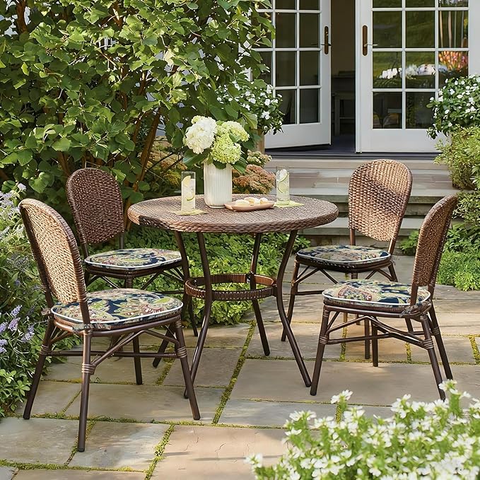 Outdoor Chair Cushions 16"x17" Set of 2, Water Resistant Patio Chair Pads with Ties, Seat Cushions for Home Garden Furniture Decoration, Paisley Sapphire Blue