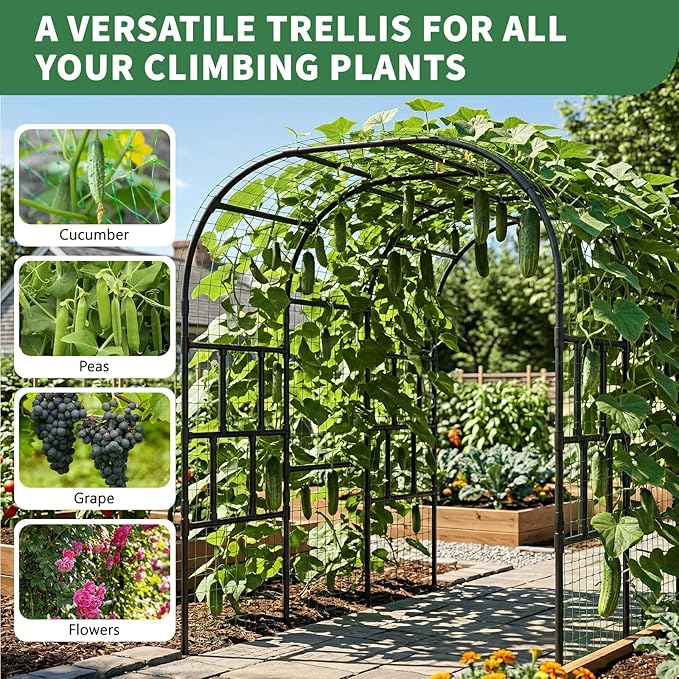 Tall Garden Arch Trellis for Climbing Plants, 87in Tall Metal Plant Support Trellis Archway for Climbing Plant Vegetables Cucumber, Outdoor Yard Lawn Garden Arch Tunnel Trellis