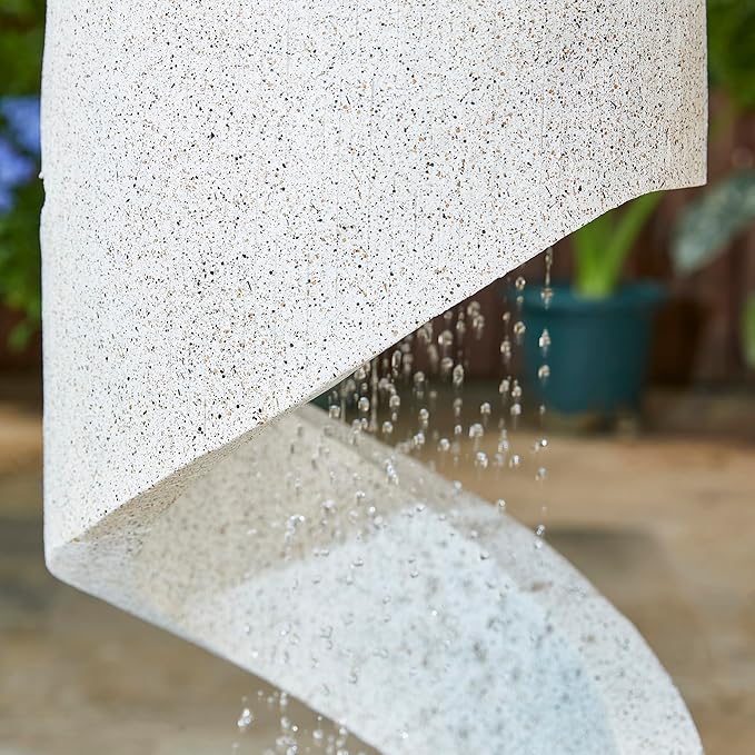 Glitzhome Outdoor Water Fountain, 31.25" H Modern Faux Terrazzo Spiral Shaped Outdoor Fountain with Pump and LED Lights,Polyresin Waterfall Fountain Water Feature for Garden, Patio, Porch Decor