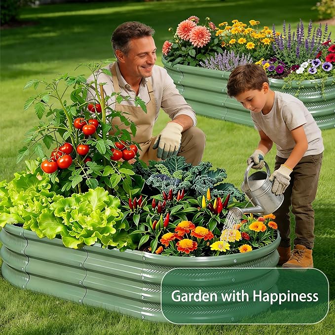 Gartist 2 Pack Raised Garden Bed Kits, 4x2x1FT Green Oval Galvanized Outdoor Planter Beds, Easy Assembly Metal Raised Bed for Vegetables, Flowers & Herbs