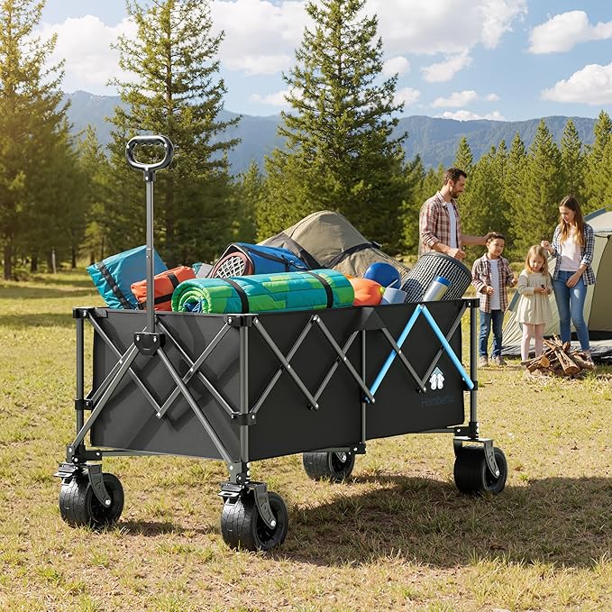 Homebetta XL Collapsible Wagon Cart,48" Heavy Duty Collapsible Utility Wagon with All-Terrain Big Wheels, 560LBS Folding Wagon for Garden, Moving,Glamping, Beach, Gift