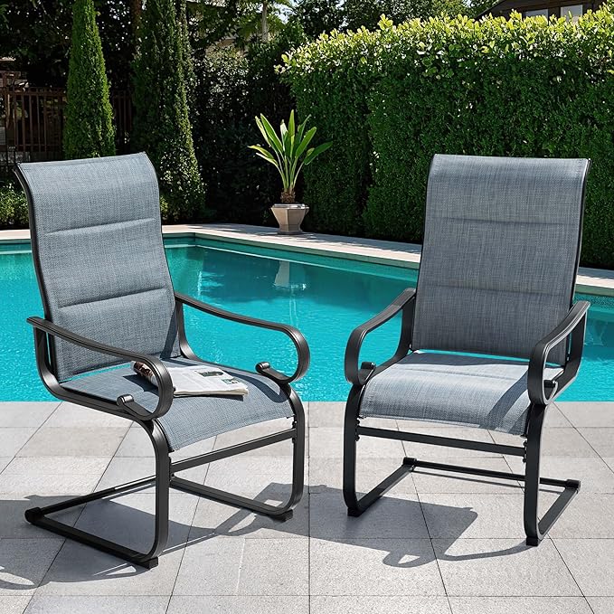 NUU GARDEN Patio Dining Chairs Set of 4, All Weather Outdoor Padded Textilene Patio Chairs, Powder-Coated Metal Frame Patio Furniture for Backyard Garden Poolside Lawn, Blue and Black