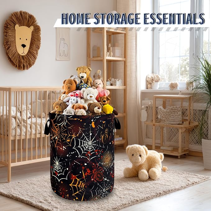 Spider Web Laundry Basket Oxford Cloth Foldable Hamper 18.9x16.5 Inch | Halloween With Handle Large-Capacity Tote Bag Laundry Hamper Clothes Storage Bucket Toy Organizer ForBathroom,Laundry,Bedroom