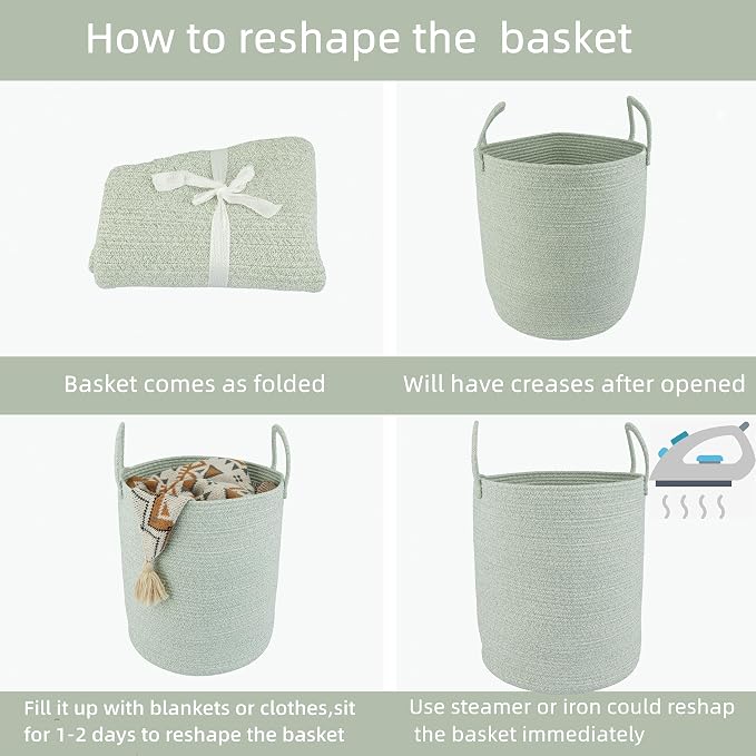 XUANGUO Cotton Rope Laundry Basket Hamper for Clothes, green