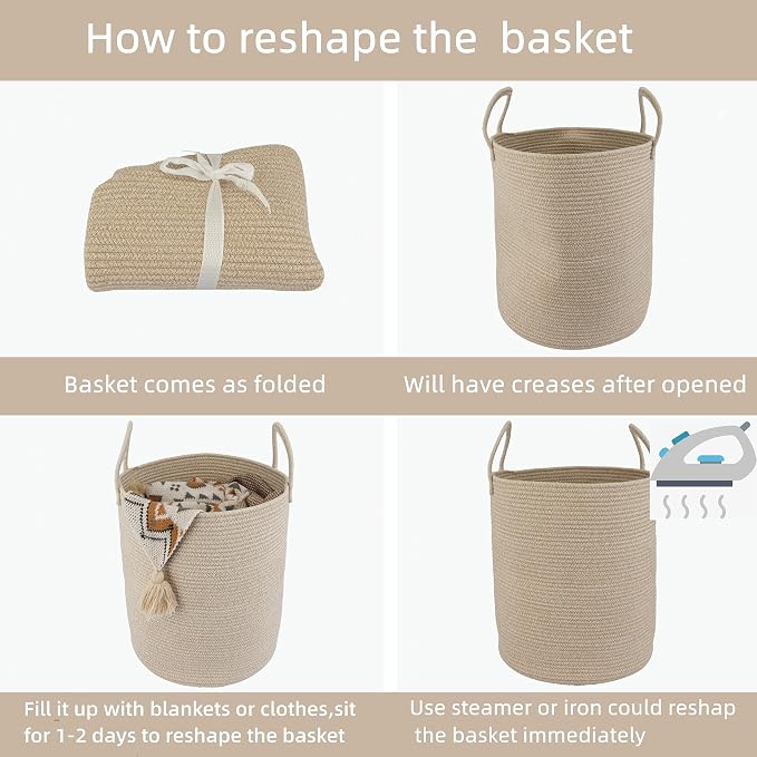 XUANGUO Cotton Rope Laundry Basket Hamper for Clothes, oatmeal