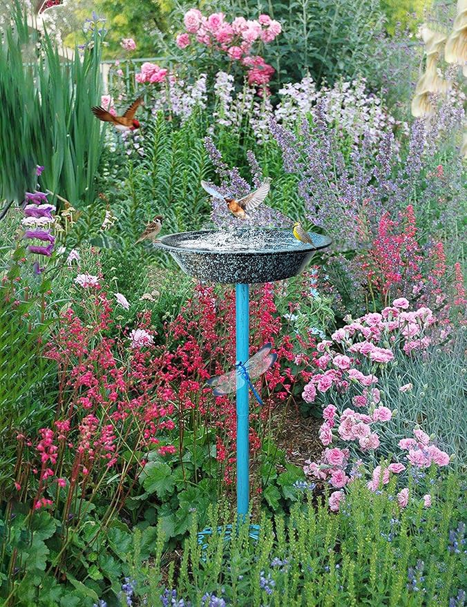 SAC SMARTEN ARTS Freestanding Bird Bath for Outside Metal Birdbaths Birdfeeder Bowl with Metal Stake Spa Bird Feeder Standing for Garden Patio Yard Lawn Décor 25.5 Inch Height