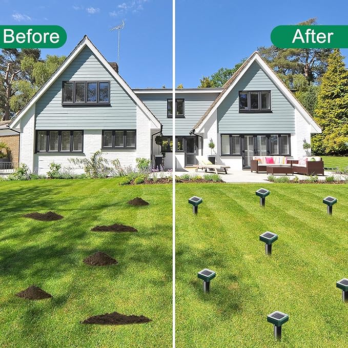 Mole Repellent Solar Powered, 10 Pack Solar Mole Repellents Ultrasonic for Vole, Snakes, Gopher, Waterproof Sonic Vole Deterrent Spikes,Snake Gopher for Garden and Yard
