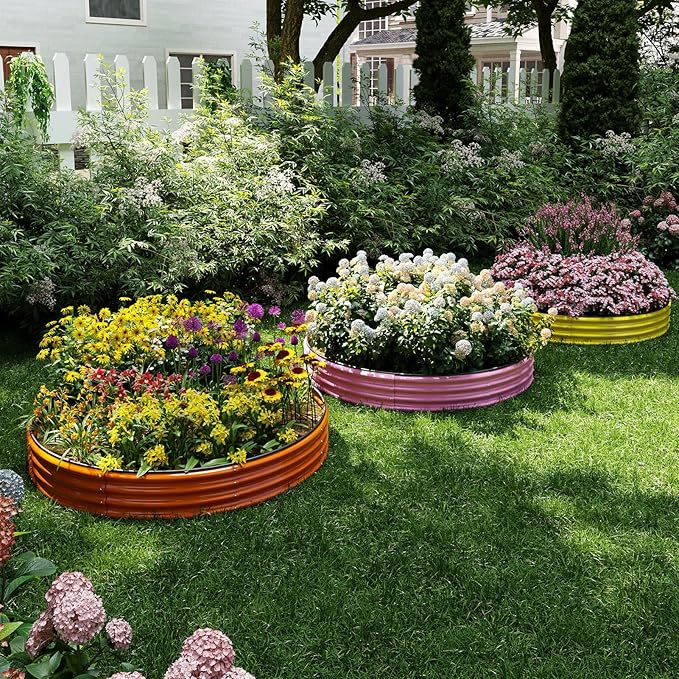 ZFHgarden Galvanized Metal Planter Round Raised Garden Bed Kit for Gardening Outdoor,3x3x1ft Grow Garden Box Raised Flower Bed,Round Galvanized Planter Outdoor Large Metal Fire Pit Ring