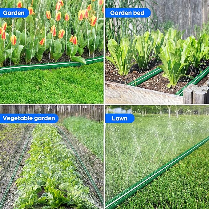 Jin&Bao Sprinkler Hose with Holes 25FT, Heavy Duty Garden Watering Hose, High-Efficiency Lawn Sprinkler System with Staples