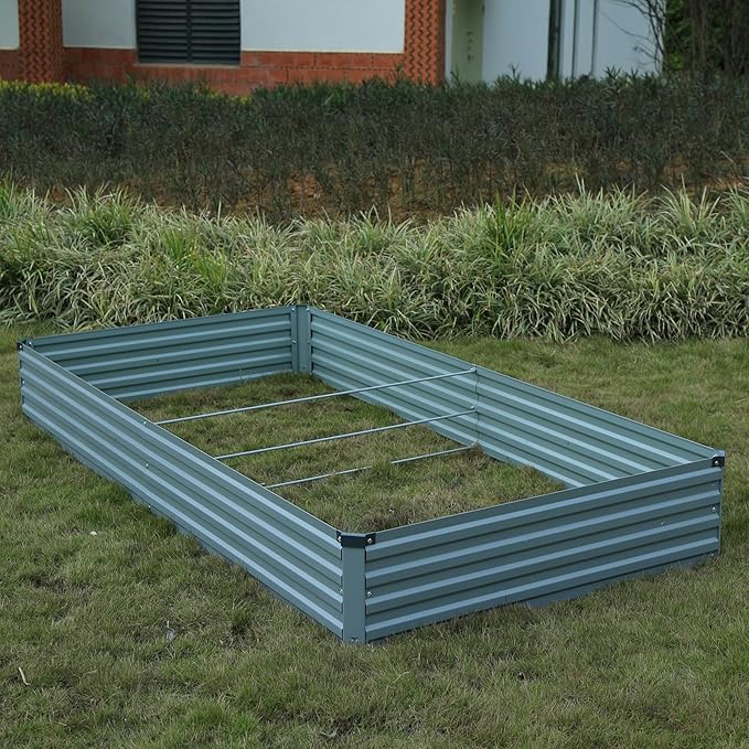 Foxlang 8x4x1ft(2 Pack) Galvanized Raised Garden Bed,Outdoor Planter Box Metal Patio Kit Planting Bed for Vegetables Flowers Herb,Grey