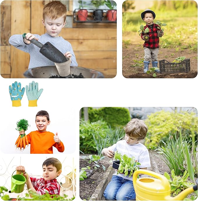 PROMEDIX P Kids Garden Gloves 3-6 Years Old Children Gardening Gloves, 2- Pair Pack,Blue