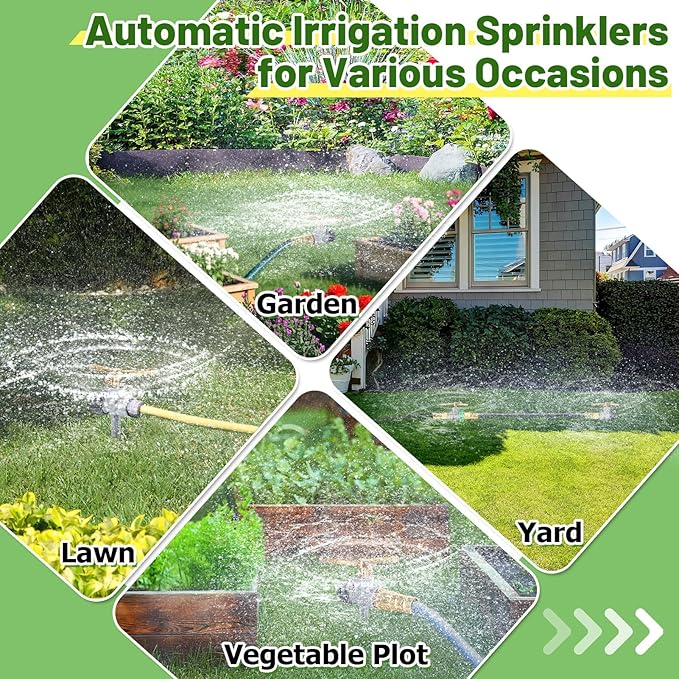 2 Pack Aluminum Alloy Lawn Sprinkler with 3 Arms Brass Nozzle, Long-Distance Spray for Small Medium Yard Garden