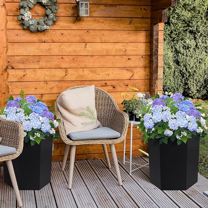 IDEALHOUSE 16" Tall Planters Set of 2, Self Watering Flower Pots, with Water Level Gauge, Drainage Hole & Wheels, Outdoor & Indoor Planter Pots for Garden, Patio, Balcony