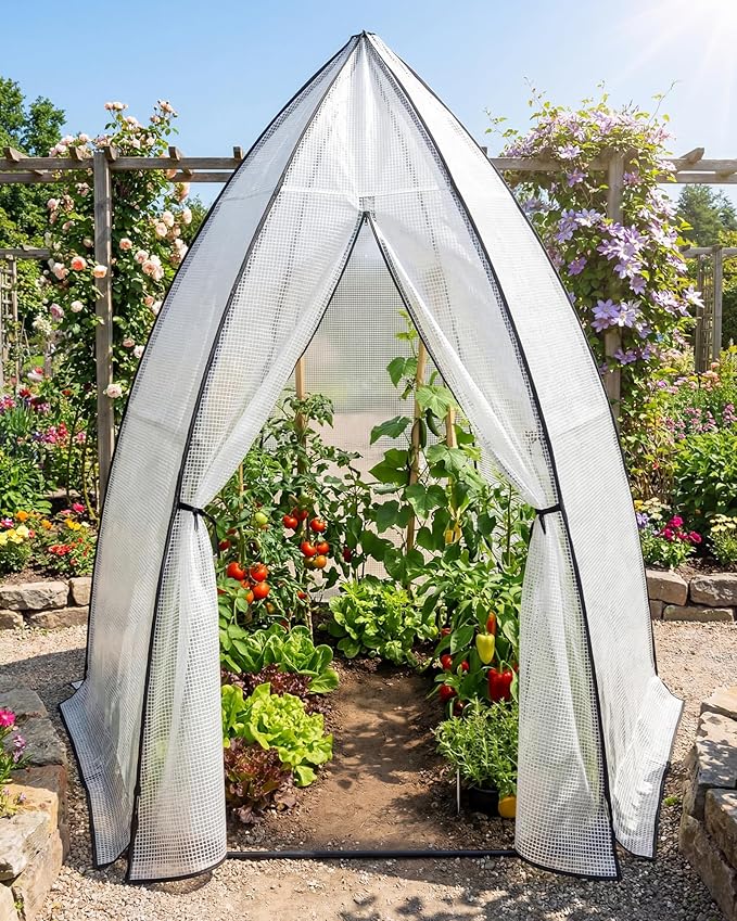 Garvee Mini Greenhouse, 54"x54"x71" Small Greenhouse for Outdoors, PE Cover with Roll-Up Zipper Door and Mesh Window, Portable Garden Greenhouse for Vegetables Flowers Herbs
