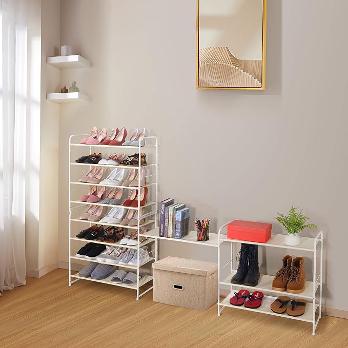 Simple Trending 4-Tier Shoe Rack, Expandable Shoe Shelf, White