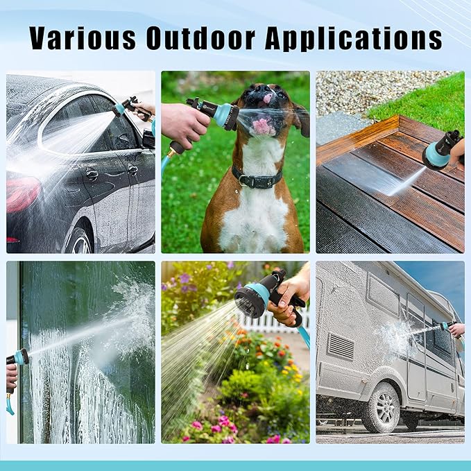 AUTOMAN Coil Garden Hose 50 ft, EVA Curly Water Hose with Brass Connectors, Recoil Garden Water Hose,Includes 7-Pattern Function Sprayer,Retractable,Corrosion Resistant Garden Coil Hose.