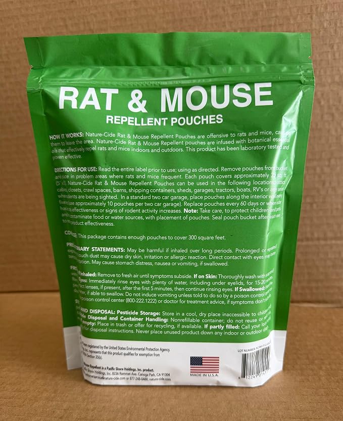 Nature-Cide Rat & Mouse Repellent Pouches, Peppermint Oil Rodent Repellent for Home, Garage, Car, RV & Shed, Mint Scent Mouse Deterrent, 12 Pouches