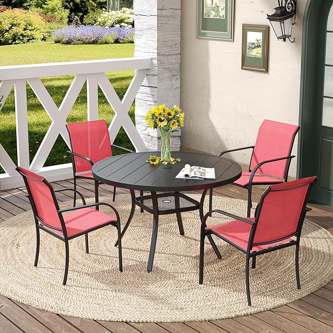 DIFY Patio Dining Chairs Set of 4, Stackable Outdoor Metal Chairs for Garden, Porch and Lawn, Red