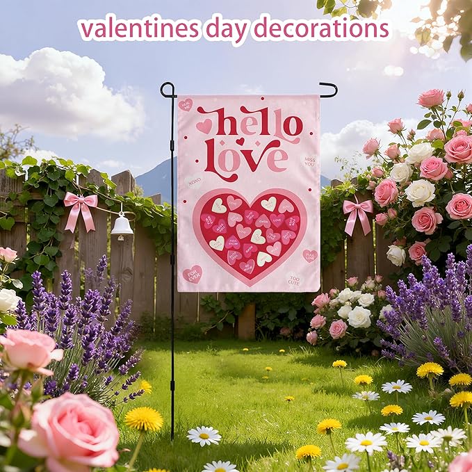 Valentines Day Decorations - Heart Love Welcome Garden Flag | Valentines Day Decor Party Favors Supplies for Outdoor Indoor Double-Side Backdrop Banner for Garden Porch Patio Lawn Yard Home,12x18