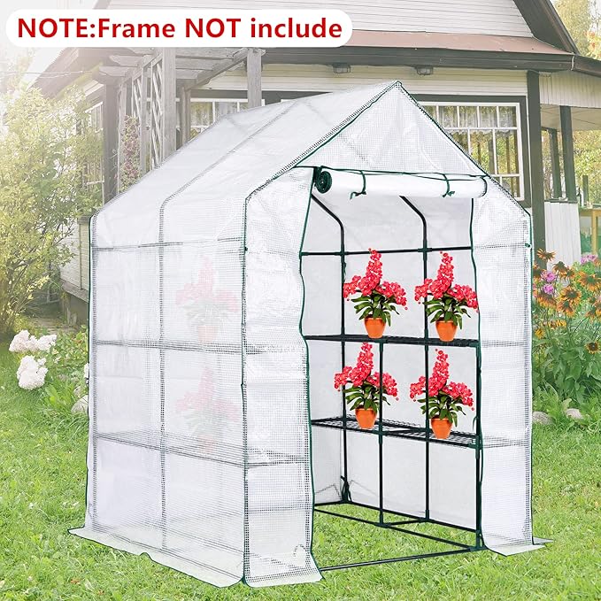 DECOHS Walk-in Greenhouse Replacement Cover with Roll-Up Zipper Door, 56 x 56 x 76 inch PE Greenhouse Cover for Outdoor Plant Gardening Plants Cold Frost Protection Wind Rain Proof (Frame Not Include)