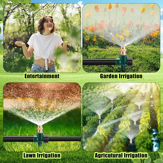 Tioncy 4 Pack Metal Lawn Sprinkler Automatic Garden Water Sprinkler on Spike Base 360 Degree Rotation with Adjustable Brass Nozzle for Lawn Garden Yard(Green)