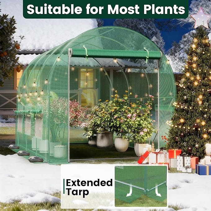 Greenhouse, 13'×8'×7' Walk-in Greenhouses for Outdoors, Large Plant Hoop Green House with 6 Ventilated Mesh Windows, Green Houses for Outside Heavy Duty with Reinforced Frame & High Strength PE Cover