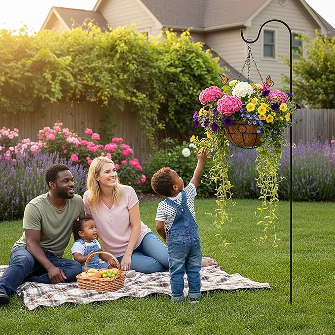 Classic Round Wire Hanging Basket 4 Packs 12 Inch Deep Coco Liner Water-Absorbing All-Weather Garden Deck Hanging Planter with Chain Flower Pot