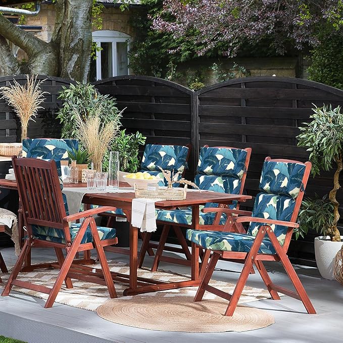 DYTXIII Outdoor High Back Chair Cushions Set of 2, 44"x22" Water Repellent Patio Seat Cushions with Elastic Sponge, All Weather Chair Pads for Rocking, Dining, Patio Furniture - Swaying Palms Blue